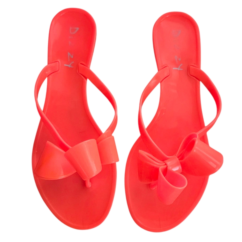 Dizzy Bow Couture Jelly Thong Flip Flops Neon Pink 8.5